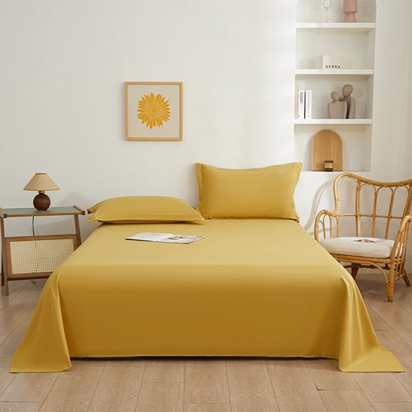 shyuyusa Solid Color Washed Cotton Sheet Set, 70.87x90.55 Inch Flat Sheet with 18.90x29.13 Inch Pillowcases Pair, 3 Piece Bedding Collection for Full Bed