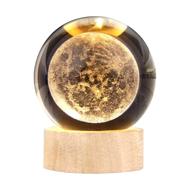 3D Crystal Ball with Warm Light Wooden Base Small Night