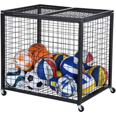 VEVOR Rolling Sports Ball Storage Cart, Lockable Basketball Cage with Double Lids, Sport Equipment Holder Organizer for Indoor Outdoor, Steel Storage Rack for Garages, Playgroup, Gym and Schools