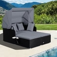 thumbnail image 1 of Costway Lit de Jour en Rotin pour Patio avec Auvent Rétractable, Tables Latérales, Coussins, Gris, 1 of 9