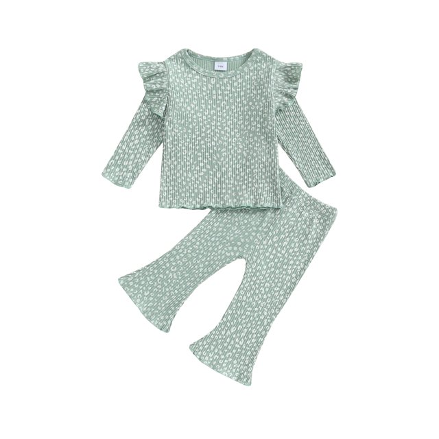 Gupgi 2Pcs Baby Girl Fall Outfits Ruffle Infant Long Sleeve Sport Print Tops + Flare Pants Set Toddler Clothes