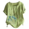 thumbnail image 2 of TopLLC Chemises Mexicaines pour Femmes Hauts Brodés Traditionnels Tunique Décontractée à Fleurs pour Femmes Col Rond Manches Courtes Chemises en Lin, 2 of 5