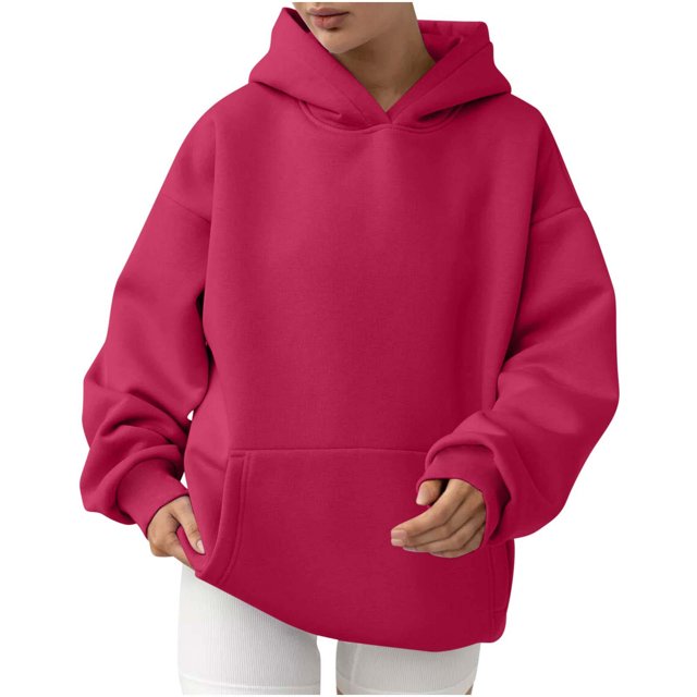 MeetoTime Women's Oversized Sweatshirt Fall Lightweight Long Sleeve Hoodie Fleece Pocket Pullover Tops