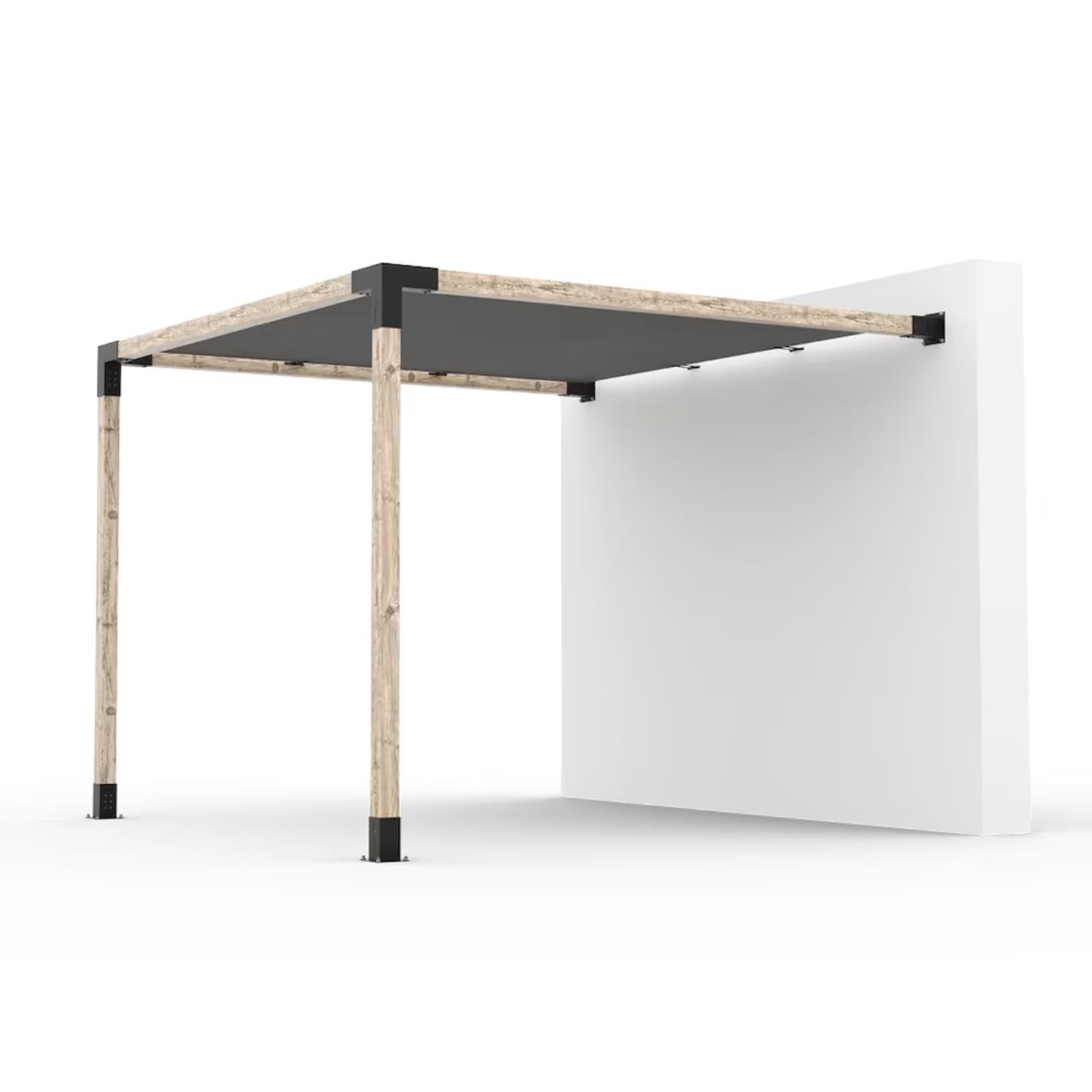 Kit de pergola murale Toja 8'x8' avec voile d’ombre en graphite pour poteaux en bois 4x4