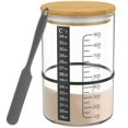 thumbnail image 2 of Oleegame 1PC Produce Storage Glass Jar Kit With Scale Paper 30.4oz Temperature Container W/ Wooden Lid Cloth Cover Wide Mouth Jar For Breads Fermentation Gray, 2 of 9