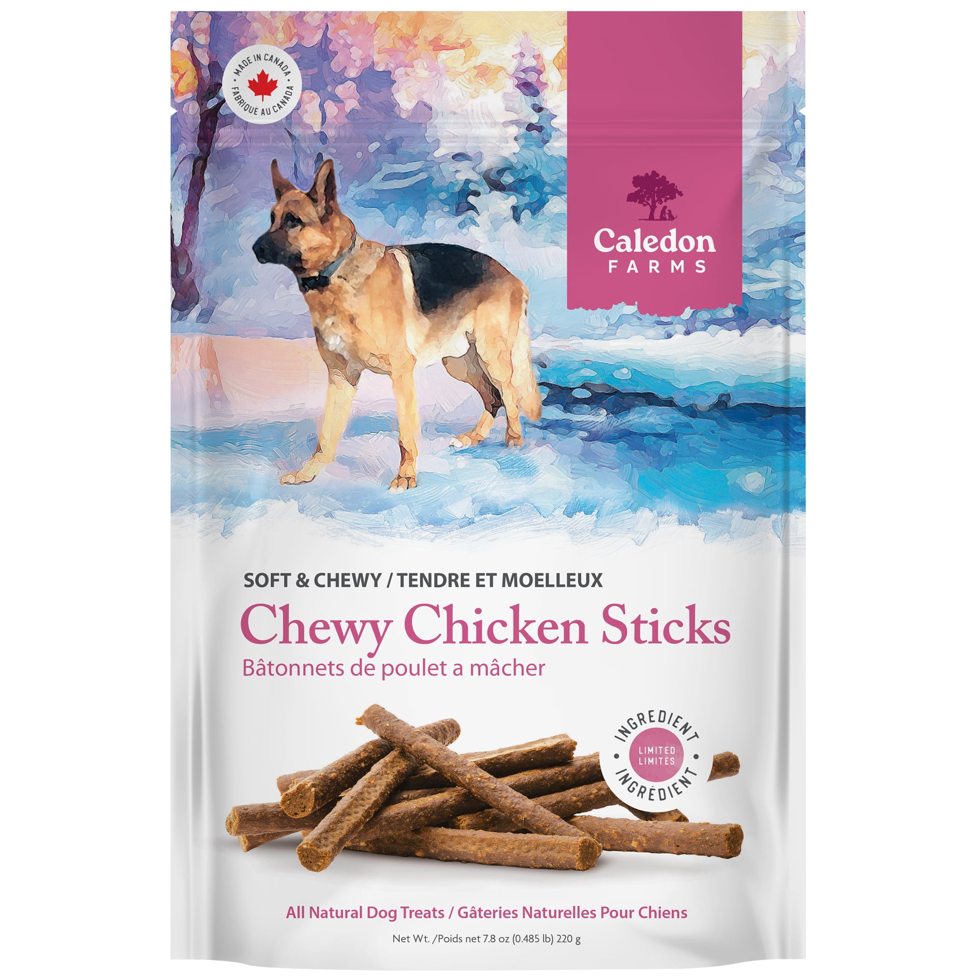 Caledon Farms Chewy Chicken Sticks Friandises pour chiens entièrement naturelles, moelleuses et moelleuses, cuites au four, 220 g