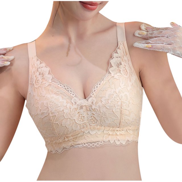 Women's Deep V Bralette - Floral Lace Push Up Bralette | Wireless Plunge Bra with Racerback Crop Top Design