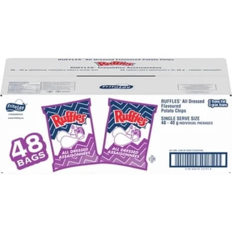 Ruffles All Dressed Potato Chips, Iconic Ridged Savory Snack, 48-Count Bulk Vending Case (40 g Individual Bags)