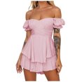 thumbnail image 1 of Penkiiy Combinaisons pour Femmes Mode Été Solide Décontracté Manches Courtes Bretelles Combinaison Rose L Combinaisons, 1 of 9