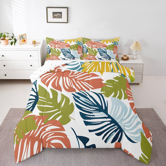Erosebridal Tropical Palm Tree Bedding Sets Twin with Comforter, Botanical Plant Leaf Duvet Insert, Reversible 2 Pieces