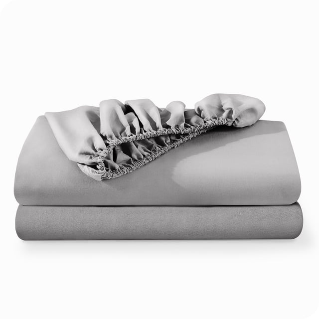 Bare Home 2-Pack Fitted Sheets - Premium 1800 Collection - Ultra-soft - Deep Pocket - Short Queen, Light Gray