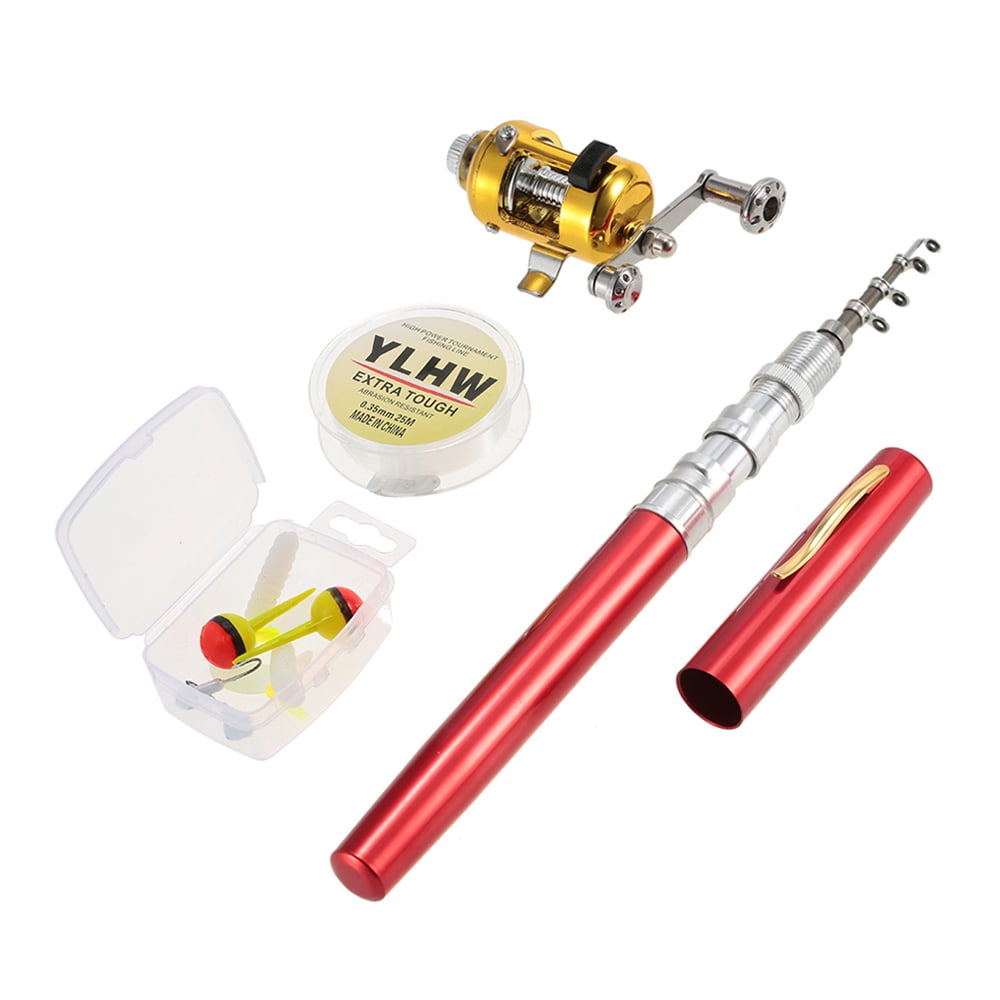 Yeacher Fishing Rod Reel Combo Set Mini Telescopic Portable Pocket Pen Fishing Rod Pole + Reel Aluminum Alloy Fishing Line Soft Lures Baits Jig Hooks