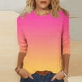 thumbnail image 2 of Cinvoph T-Shirts d'Été Imprimés pour Femmes Manches 3/4 Col Rond Dégradé Hauts Chandail Ample Blouses de Vacances, 2 of 5
