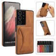 thumbnail image 4 of Leather Stand Case For Samsung Shockproof Card Slot Phone Cover, S21 Brown, 4 of 6