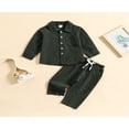 thumbnail image 2 of POINTERTECK Toddler Baby Boy Cotton Linen Pants Set Solid Color Long Sleeve Button Down T-Shirt Tops Pants Fall Clothes Outfit, 2 of 7
