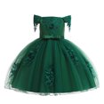 thumbnail image 2 of LSLJS Princess Tulle Filles Dentelle Fleur Robe de Concours Manches Bouffantes Nœud Volants Anniversaire Fête Mariage Robe Longue Robes, 2 of 9