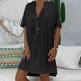 thumbnail image 1 of Robes d'Été Grande Taille pour Femmes 2024 Décontractées Amples Unies en Coton à Col en V à Manches Courtes Robe d'Été Économisez jusqu'à 65 % de Rabais!, 1 of 6