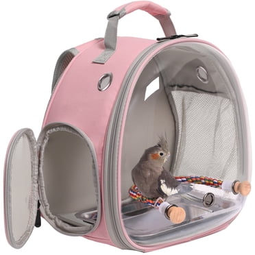 Bird Carrier Cage, Bird Travel Backpack with Stainless Steel Tray and Standing Perch (Pink)