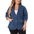 thumbnail image 1 of GRACE & GRANDEUR Women's Plus Size Denim Blazer Notched Lapel Button Work Jean Jackets 1X Denim Blue, 1 of 6