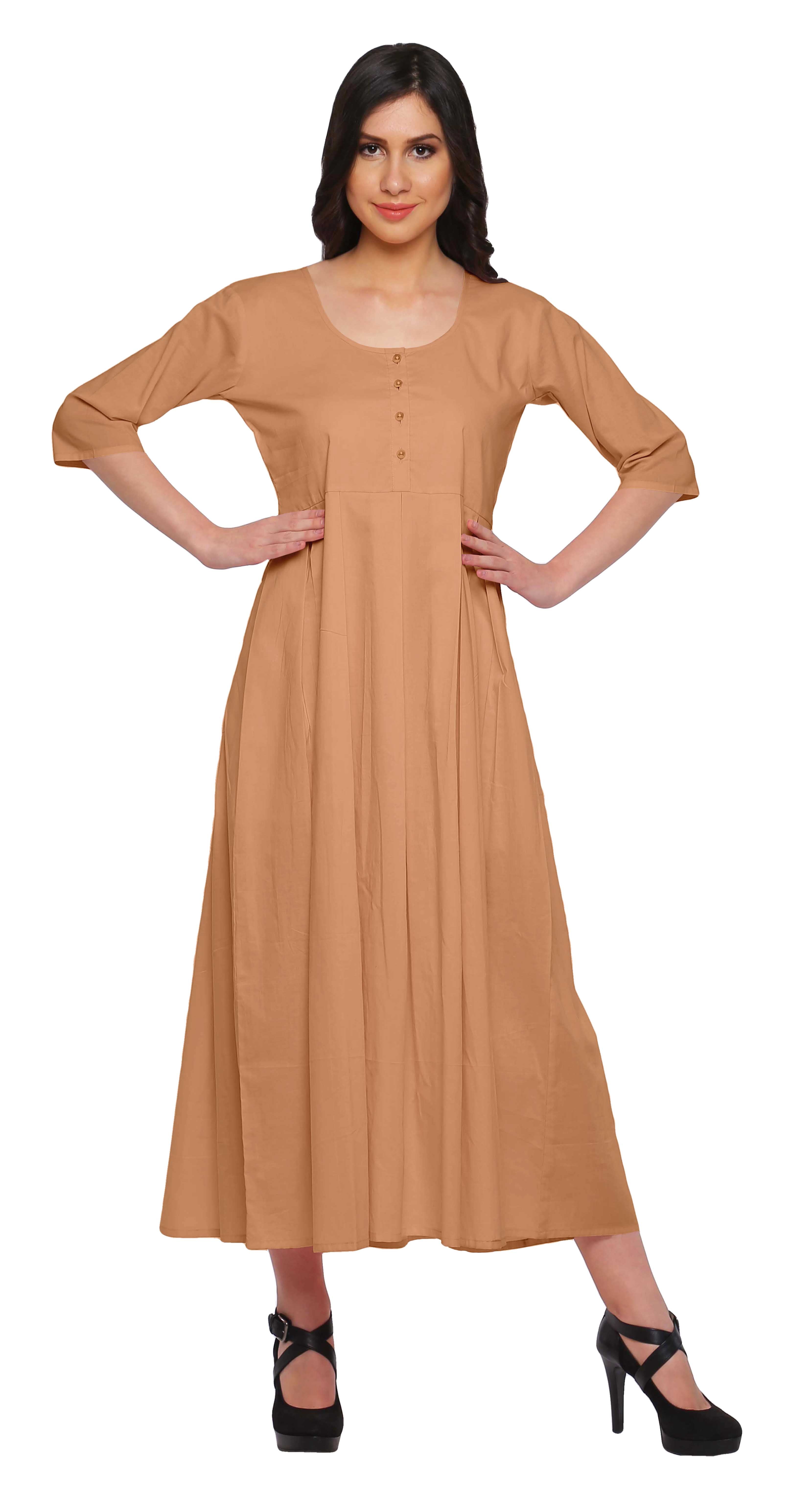 Moomaya Robes Indiennes pour Femmes Kurti Manches 3/4 Blouse Longue Unie Haut