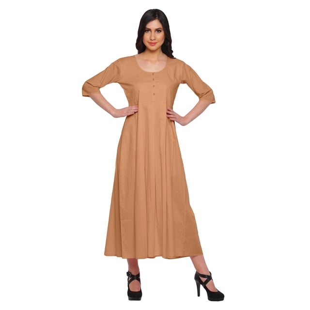 Moomaya Robes Indiennes pour Femmes Kurti Manches 3/4 Blouse Longue Unie Haut