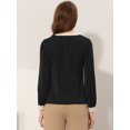 thumbnail image 4 of INSPIRE CHIC Women's Split Neck Pleated Front Contrast Color Blouse Tops Black L, 4 of 5
