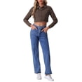 thumbnail image 3 of INSPIRE CHIC Women's Turn Down Frayed Button Down Spring Summer Washed Cropped Denim Jacket Coffee M, 3 of 7