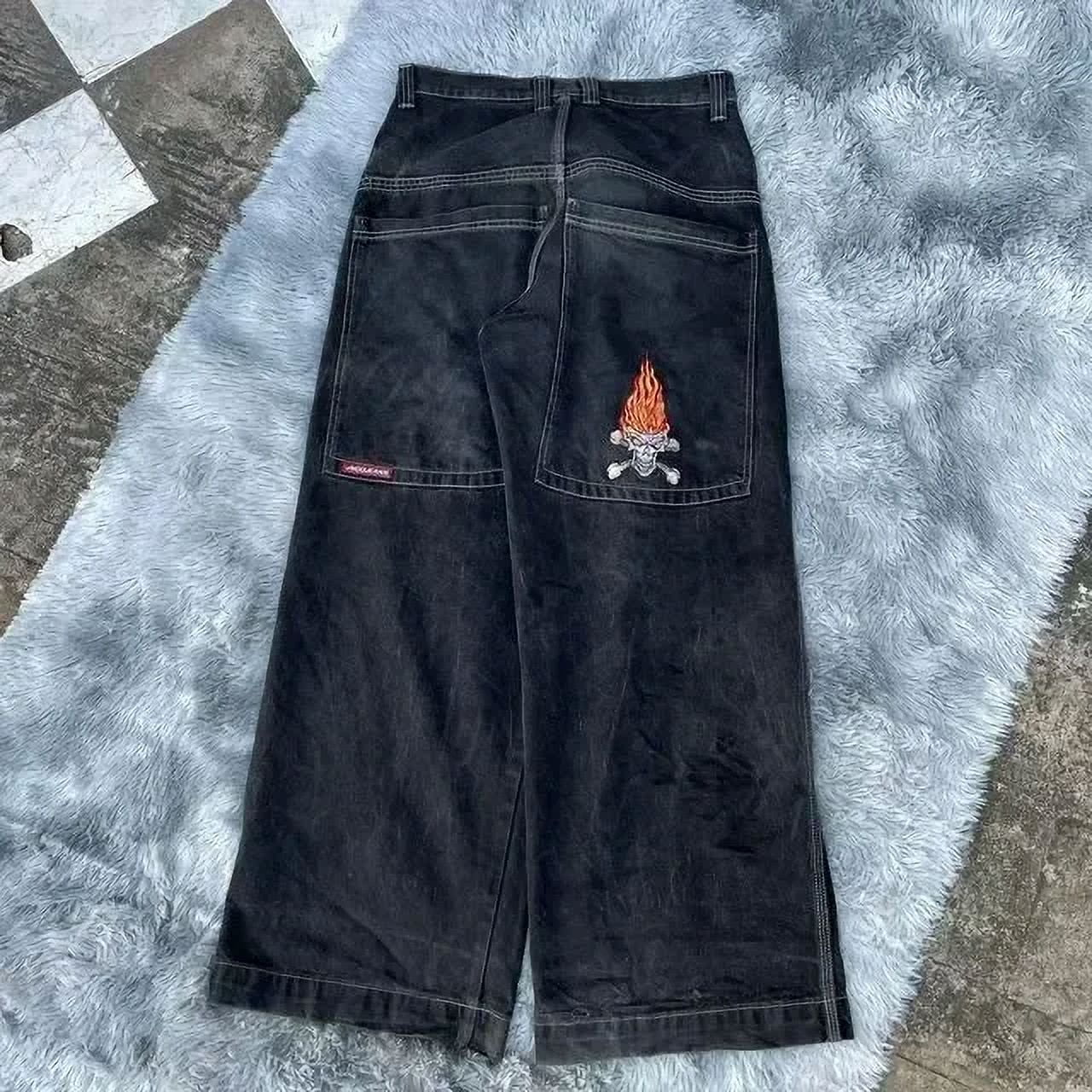 JNCO Jeans New Harajuku Hip Hop Retro Skull Graphic Embroidered