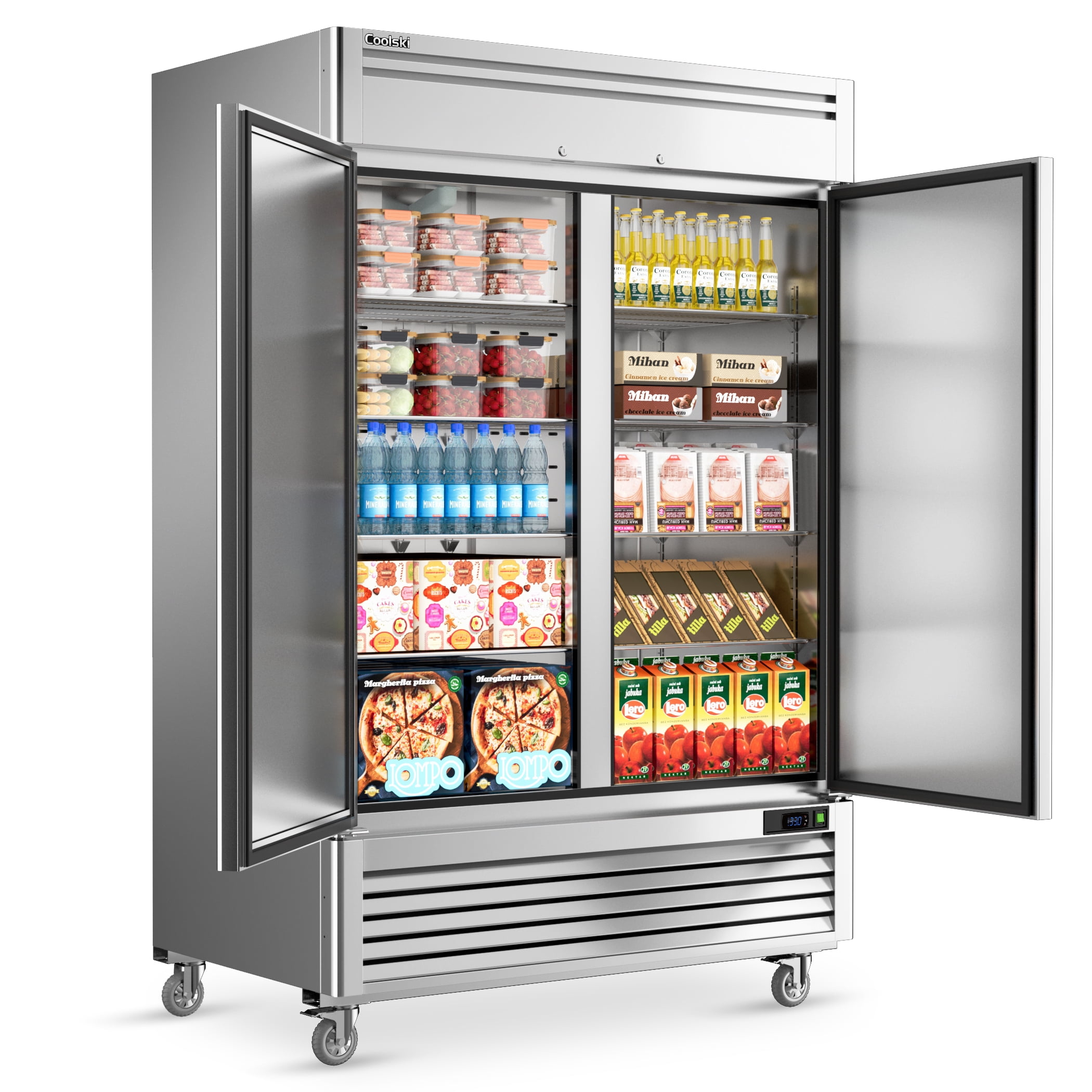 Coolski 54"W 2 Door Commercial Refrigerator, 49 Cu.ft Stainless Steel Reach-in Fridge