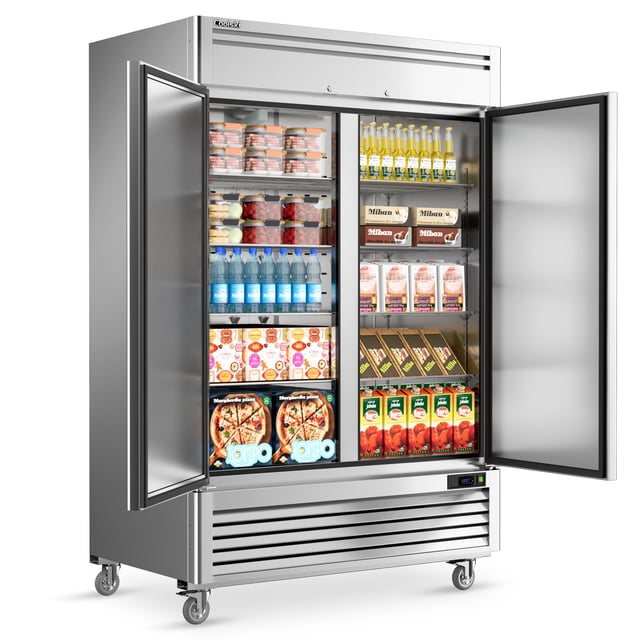 Coolski 54"W 2 Door Commercial Refrigerator, 49 Cu.ft Stainless Steel Reach-in Fridge