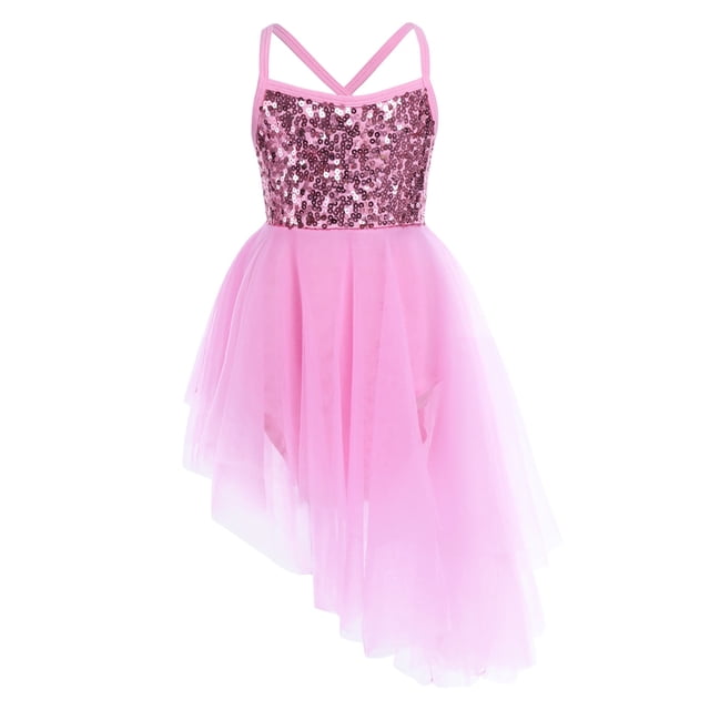 Oyolan Camisole à Sequins pour Filles, Robes de Danse Ballet, Jupe Tutu Rose 3-4