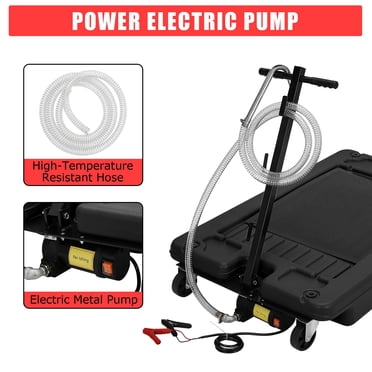 EDTara Bac de Vidange d'Huile à Profil Bas de 17 Gallons, Bac de Changement d'Huile en Plastique, Chariot de Vidange d'Huile Efficace avec Pompe Électrique 12 V, Roues et Poignée Pliante, Réservoir de Vidange d'Huile pour Voitures, VUS, Camions, Autobus, VR