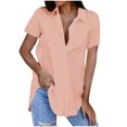 thumbnail image 1 of Birdeem Blouses pour Femmes Mode Décontractée Unie Col Rabattu Manches Courtes Bouton T-Shirt Haut Blouse, 1 of 1