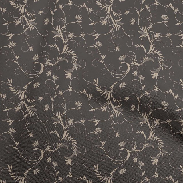 oneOone Polyester Spandex Dark Brown Fabric Asian Scroll Sewing Material Print Fabric By The Yard 56 Inch Wide