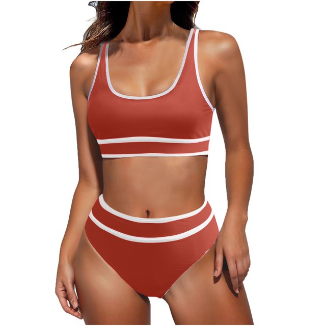 FAIWAD Womens 2 Piece Swimsuits Sports Color Block Bikini Sets Removable Bra Pad Full Coverage Bathing Suits for Girls