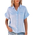thumbnail image 1 of Fridja Lady Solid Color Cotton and Linen Shirt Short Sleeve Lapel Button Top, 1 of 9