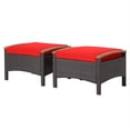 thumbnail image 2 of Costway Ensemble de 2 Coussins Repose-Pieds en Rotin pour Patio Poignée en Bois Rouge, 2 of 7