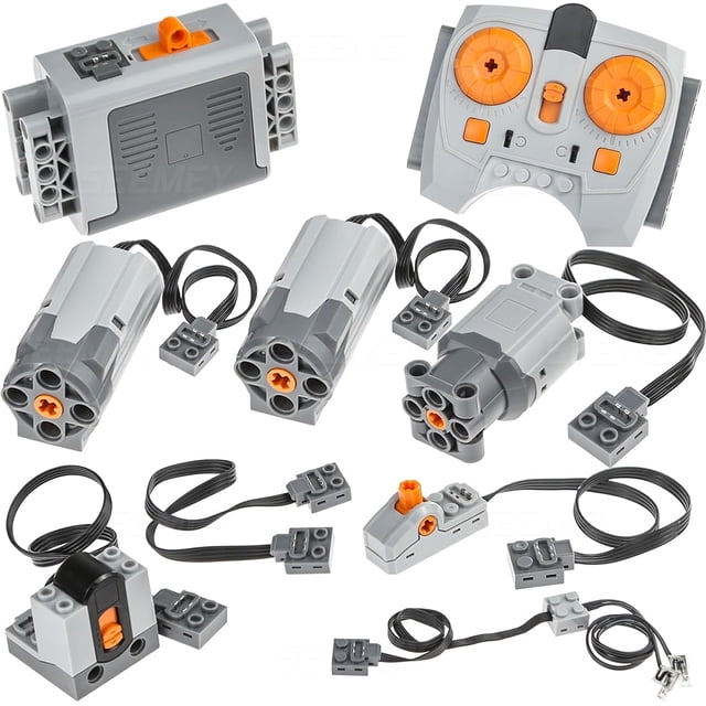Ensemble Technic-Motor-Kit 9 Pcs compatible avec Lego, Comprenant des Composants Multicolores Incluant des Moteurs 2 m, un Moteur 1 L, un Boîtier de Pile AA, une Télécommande à Vitesse Réglable, un Récepteur IR, des Câbles d'Extension, un Câble de Lumière LED et un Interrupteur de Changement de direction. Idéal pour les Projets STIM, les Ensembles de construction et la Personnalisation de Blocs de construction de Jouets Éducatifs. Convient aux Activités Créatives en Famille.