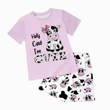 gdxvjhbj Kids Pajamas Girls Girl's Pajama Sets Printed Short Sleeve Button Tops Shorts Sleepwear PJ's Size 11-12 (Light Purple,11-12 Years)