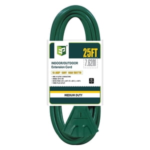 EP 25 Ft Outdoor Extension Cord with 3 Electrical Power Outlets - 16/3 SJTW Green Cable with 3 Prong Grounded Plug for Safety Great for Christmas Lights, Garden and Major Appliances