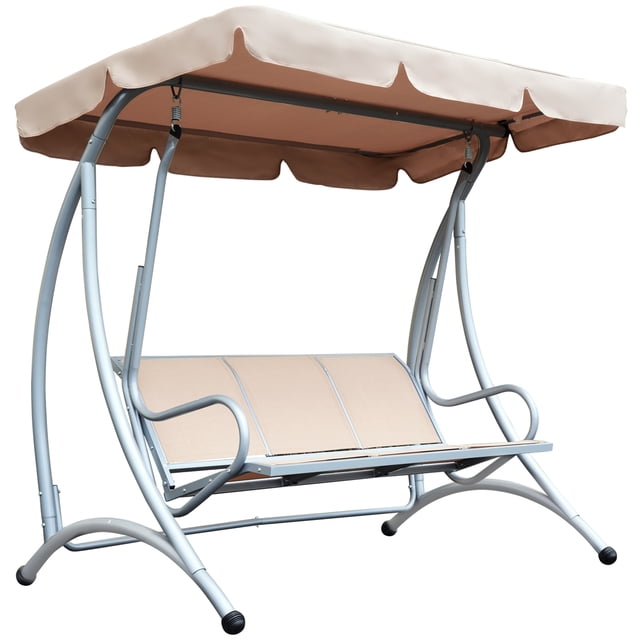 Outsunny Balançoire de Patio pour 3 Personnes avec Auvent Réglable en beige, Conçue pour l'Extérieur. Comprend un Cadre en Acier durable Pouvant Supporter jusqu'à 750 Lb, Trois Sièges en Maille Ventilés et un Auvent Réglable pour l'Ombre. Idéale comme Balançoire de Porche Ou Auvent.