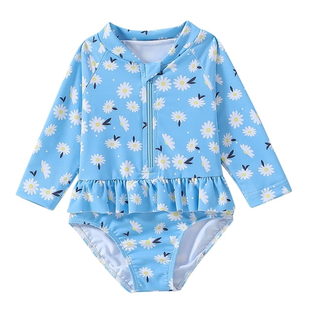 Kid Girl Rash Guard Swimsuit Cute Sun Protection Long Sleeve Baby Girl Bathing Suit 4-5 Years