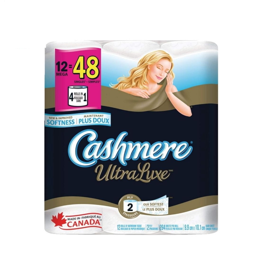 Cashmere Ultra Luxe Mega Bathroom Tissue, 12 Rolls = 48 Rolls