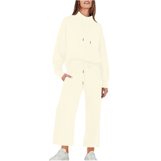 Timegard Workout Sets for Women Long Sleeve High Neck Sweatshirts Wide Leg Pants Fall Athletic Outfits