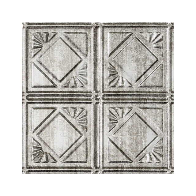Fasade Easy Installation Traditional 4 Crosshatch Silver Glue Up Ceiling Tile/ Ceiling Panel (12" X 12" Sample)