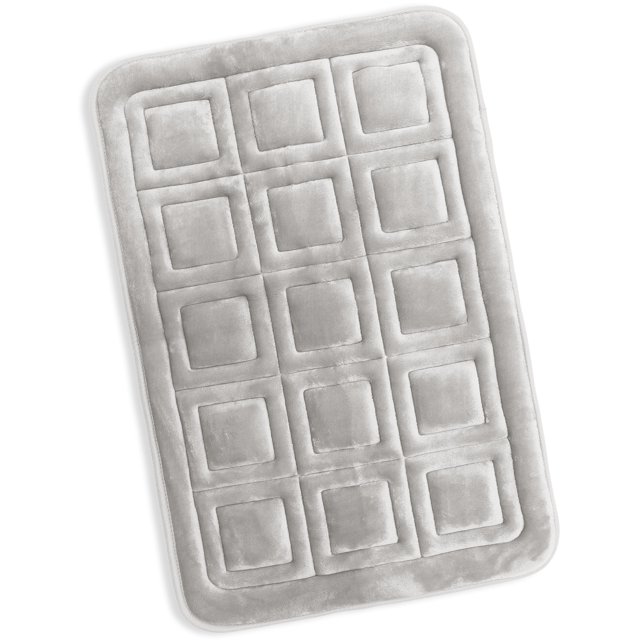 Clara Clark Bathroom Rugs, Velvet Memory Foam Bath Mat, Ultra Soft Non Slip and Absorbent - Waffled - Large - Silver