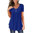 thumbnail image 1 of SMihono Hauts d'Été Décontractés pour Femmes, Couleur Unie, Col Rond, Boutons Plissés, Manches Courtes, T-Shirt Oversize pour Femmes, 1 of 8