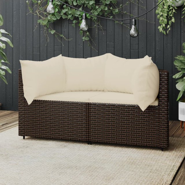 vidaXL Canapés d'Angle de Jardin avec Coussins 2 Pcs Poly Rotin Marron