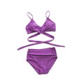 thumbnail image 3 of Faithtur Female Two-Piece Bathing Suit, Solid Color Spaghetti Strap Bikini Tops+ Leopard Print Bikini Panties, S/M/L/XL/XXL, 3 of 7