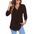 thumbnail image 3 of Innerwin Tops 3/4 Sleeve Women Blouse Work Solid Color Elegant Shirts Brown S, 3 of 7